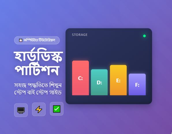 হার্ডডিস্ক পার্টিশন করার সহজ পদ্ধতি উইন্ডোস ,লিনাক্স, ম্যাক সব একই গাইডেই