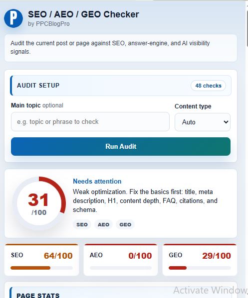 SEO / AEO / GEO Checker by PPCBlogPro: ফ্রি Chrome Extension দিয়ে সহজেই করুন ওয়েবসাইট SEO Audit